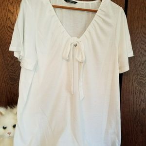 GEORGE artic white flared sleeve v neck top